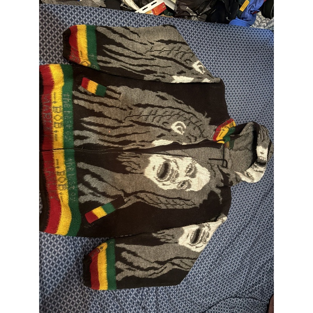 Bob Marley Hoodie Mens XL Wool Reggae Sweater Zip Jacket